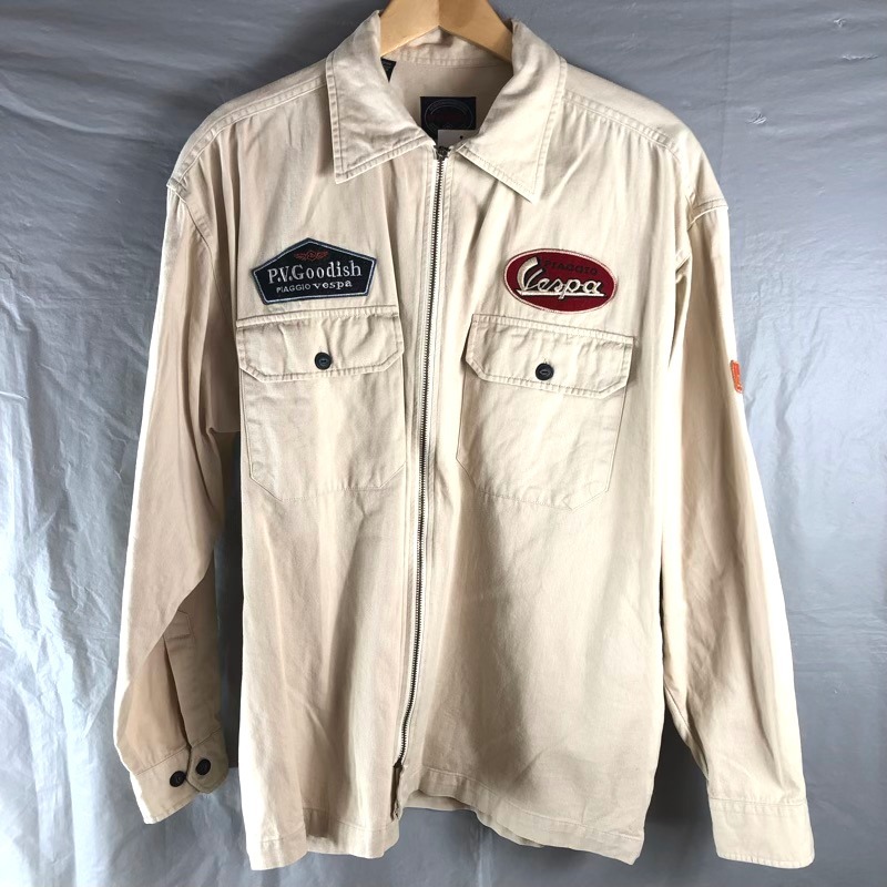 ベスパ Vespa ジャケット ワークジャケット ワッペン付き コットン100％ フロントファスナー ポケット付き ベージュ Lサイズ 944135の画像1