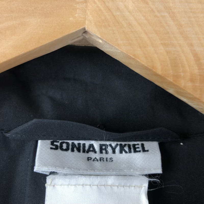 ソニアリキエル SONIA RYKIEL PARIS コート 薄手 フード リボン紐 ロゴボタン スリット 黒 40サイズ 944096