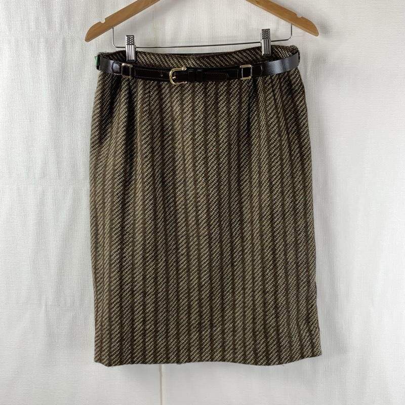 レリアン Leilian セットアップ スーツ ジャケット スカートスリット ベルト付き 茶色 13+サイズ 946829