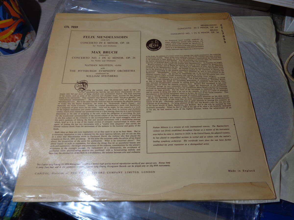 ミルシテイン,NATHAN MILSTEIN,WILLIAM STEINBERG/MENDELSSOHN & BRUCH:CONCERTOS(UK/Capitol:CTL 7059(CTL7059) MONO FLAT NM! LP