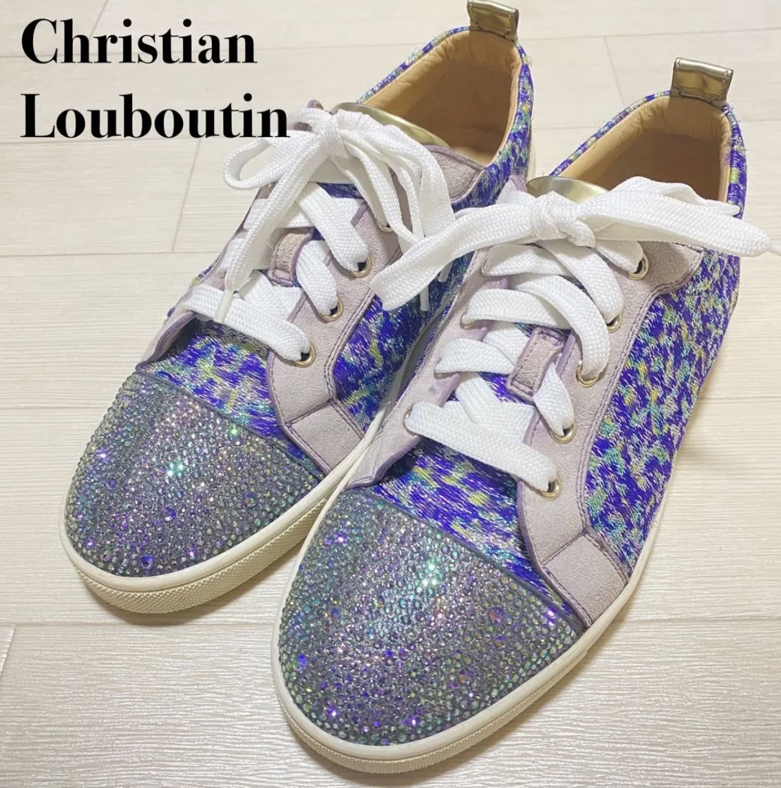 【送料無料】美品！Christian Louboutin ルブタン スニーカー 靴 シューズ スワロフスキー クリスタル 39 メンズ レディース ユニセックス