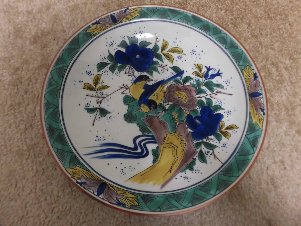 中古品 ★アンティーク 昭和レトロ★九谷焼 永泉 久谷永泉 花鳥模様 飾り皿 絵皿 大皿 皿 ★1枚_画像2