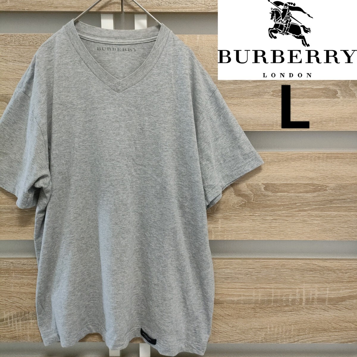 BURBERRY LONDON(バーバリー)VネックTシャツ Lサイズ グレー BURBERRY LONDON(バーバリー)VネックTシャツ Lサイズ グレー