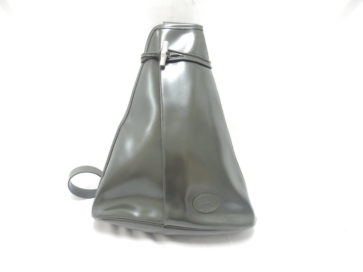 LONGCHAMP ロンシャン レザー ロゴ型押し リュックサック モスグリーン系 USED /2504D