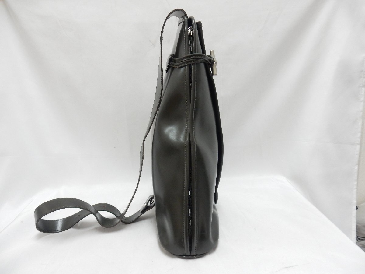 LONGCHAMP ロンシャン レザー ロゴ型押し リュックサック モスグリーン系 USED /2504D