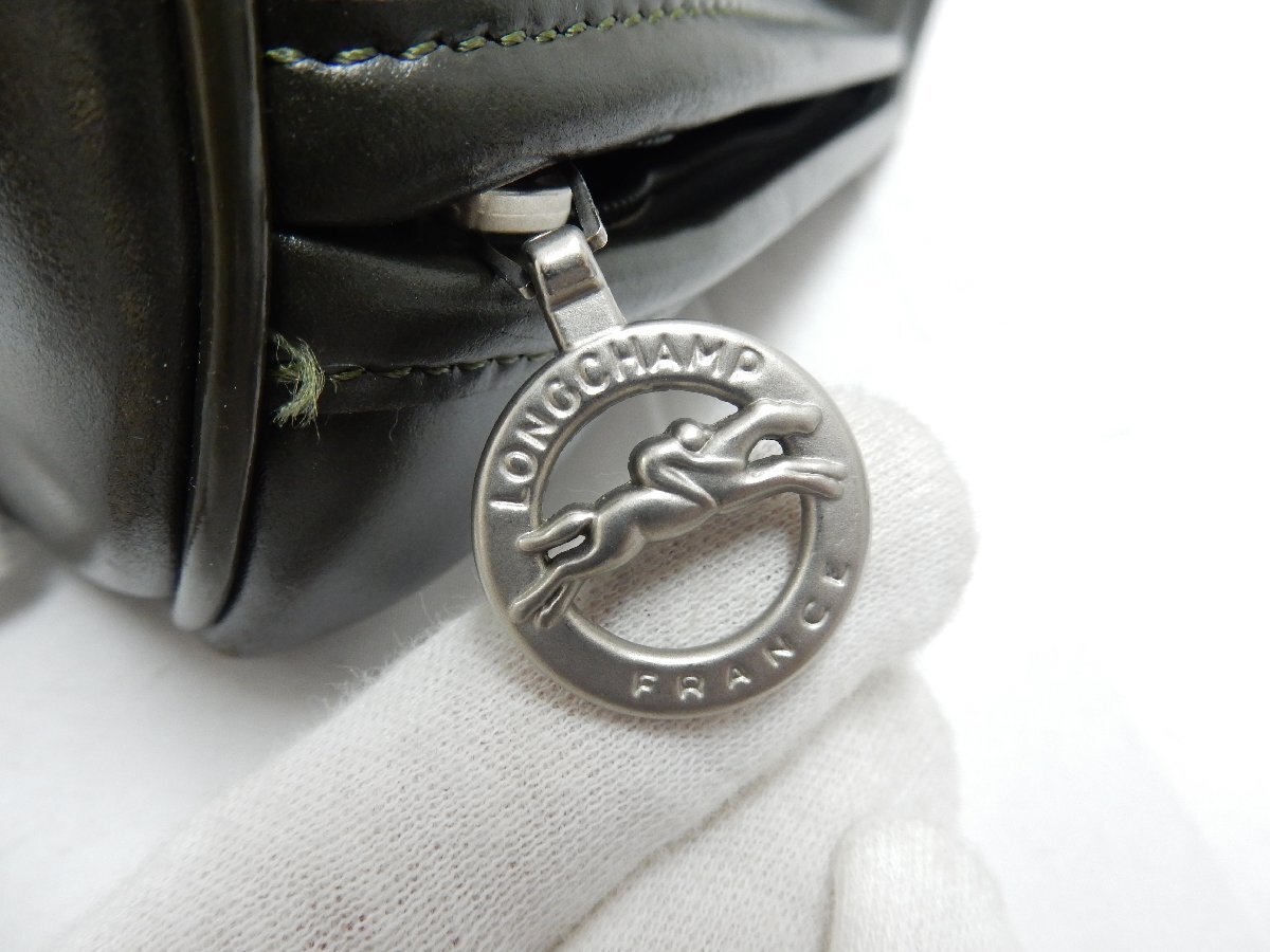 LONGCHAMP ロンシャン レザー ロゴ型押し リュックサック モスグリーン系 USED /2504D