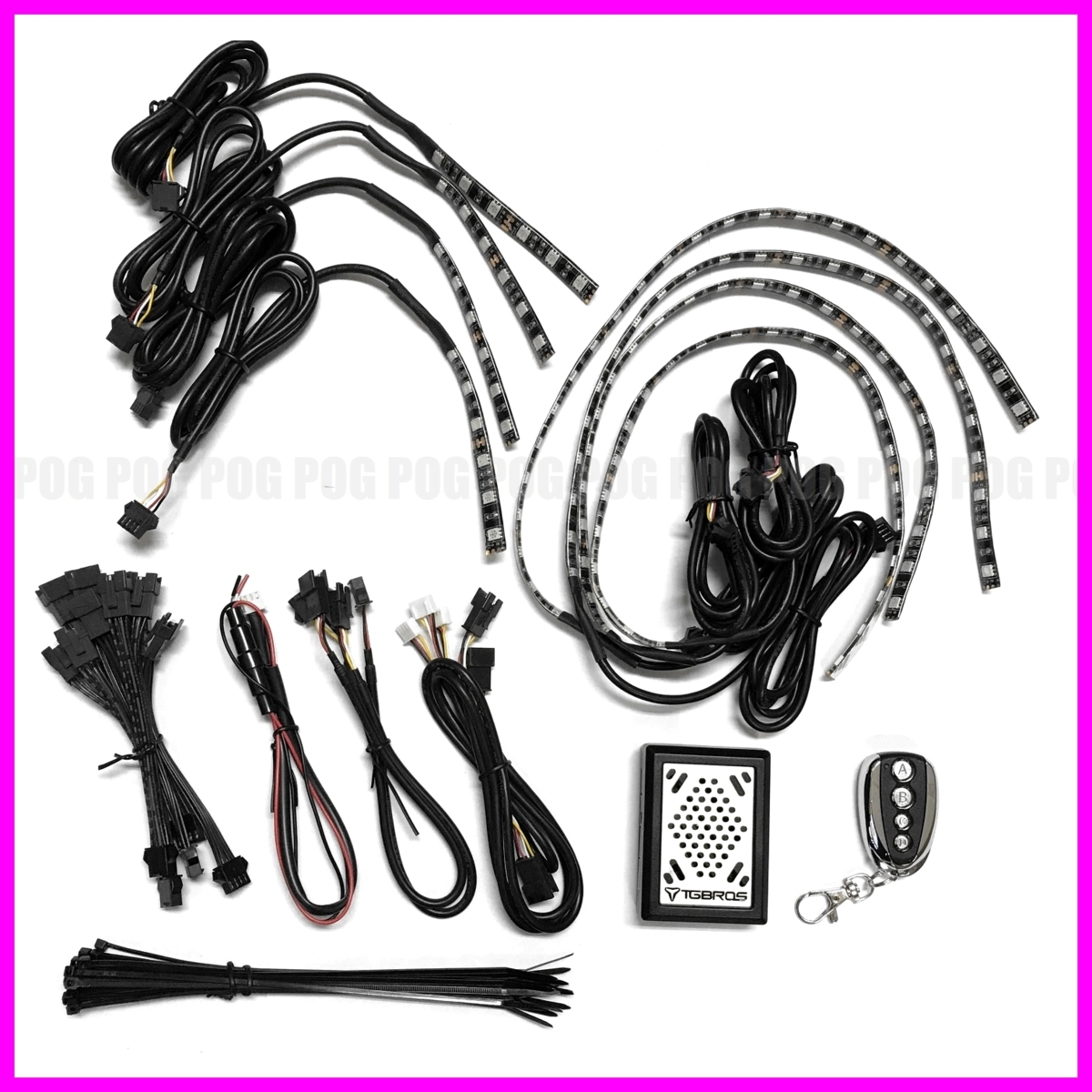 1円スタート★新品★バイク 二輪 オートバイ 音楽に合わせて光る RGB LEDテープライト 8pcs リモコン付 7色13モード TG-LAL02