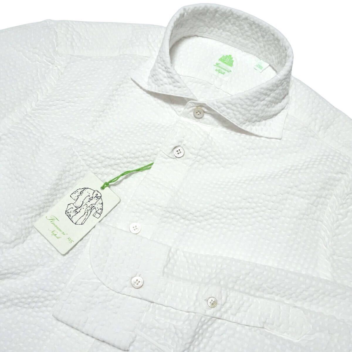 ◆Finamore/フィナモレ◆伊製 PANTELLERIA ワンピースカラー シアサッカーシャツ【S】