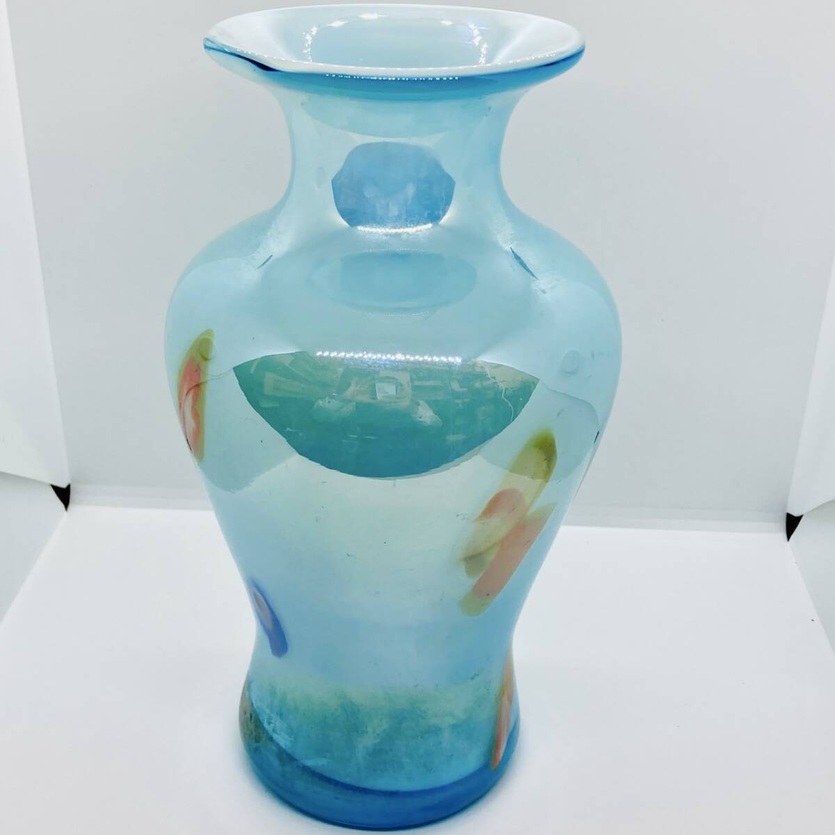 カメイガラスのフラワーベースI/緑/丸/昭和レトロ/花瓶 | 骨董