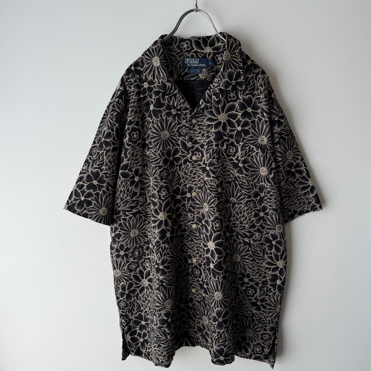 POLO ポロ ラルフローレン 総柄 半袖シャツ Lサイズ ブラック 黒 POLO ポロ ラルフローレン 総柄 半袖シャツ Lサイズ ブラック 黒