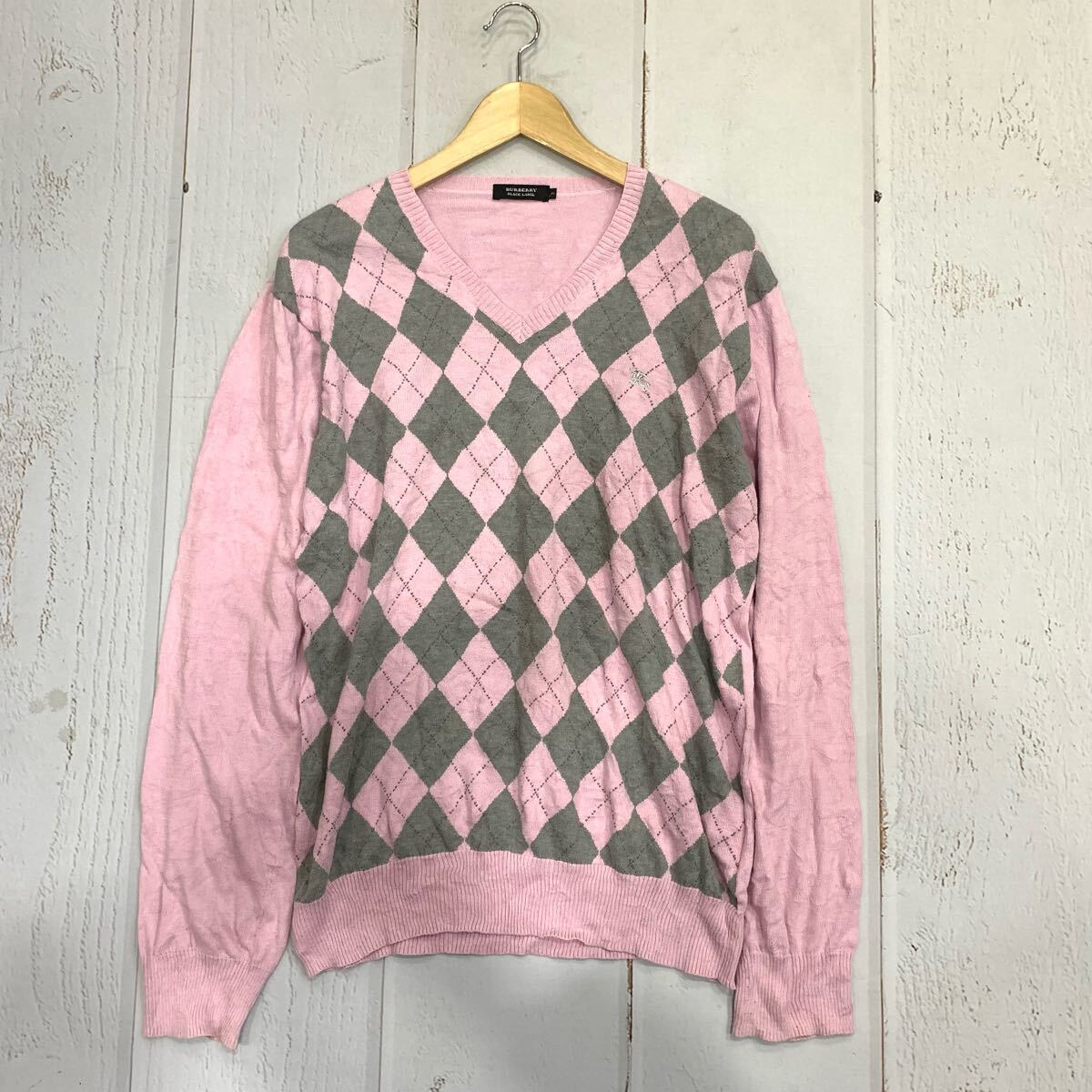 G ▼ 人気モデル!! '都會(huì)のカジュアルウェア' BURBERRY BLACK LABEL バーバリー 長(zhǎng)袖 アーガイル柄 ニット セーター size:3 トップス