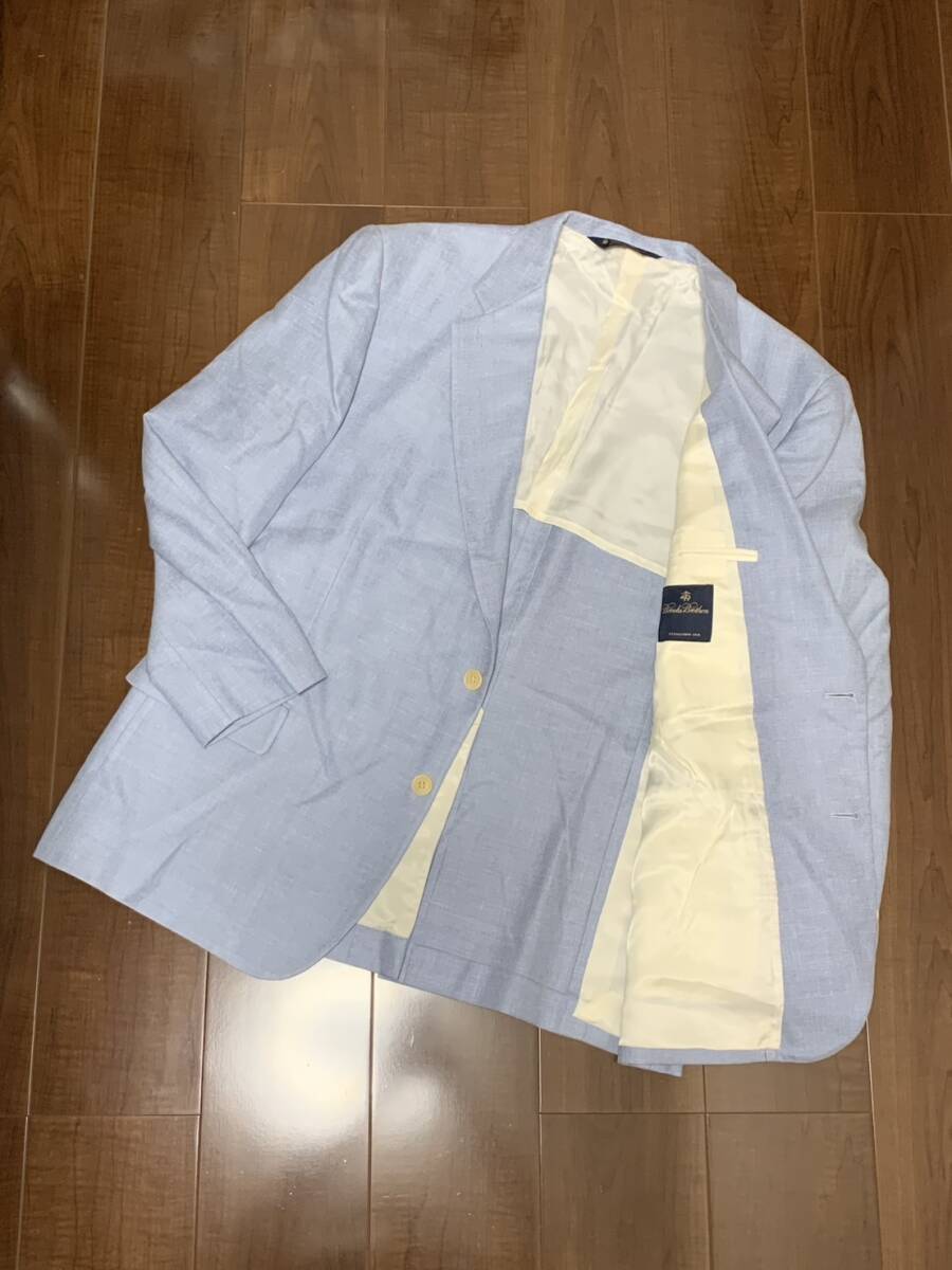 美品☆[Brooks Brothers] シルク56% リネンコットン 混紡 テーラードジャケット 45REG サックス ブルックスブラザーズ