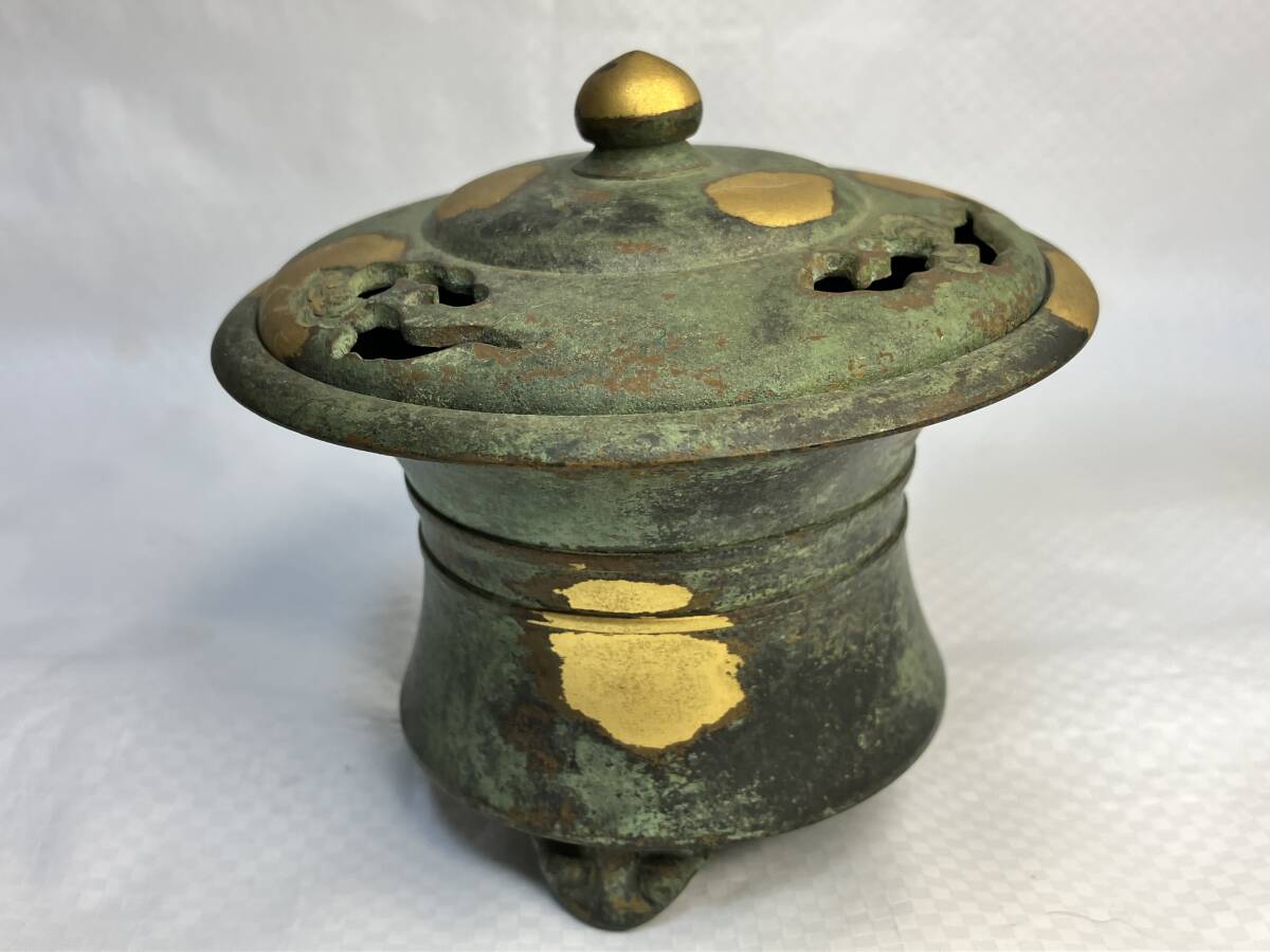 4世 秦蔵六 瑞雲 香炉 銅製 香道具 茶道具 青銅器 塗金銅 骨董品 4世 秦蔵六 瑞雲 香炉 銅製 香道具 茶道具 青銅器 塗金銅 骨董品