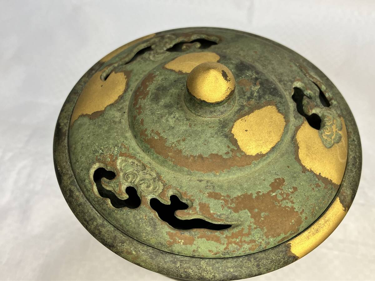 4世 秦蔵六 瑞雲 香炉 銅製 香道具 茶道具 青銅器 塗金銅 骨董品 4世 秦蔵六 瑞雲 香炉 銅製 香道具 茶道具 青銅器 塗金銅 骨董品