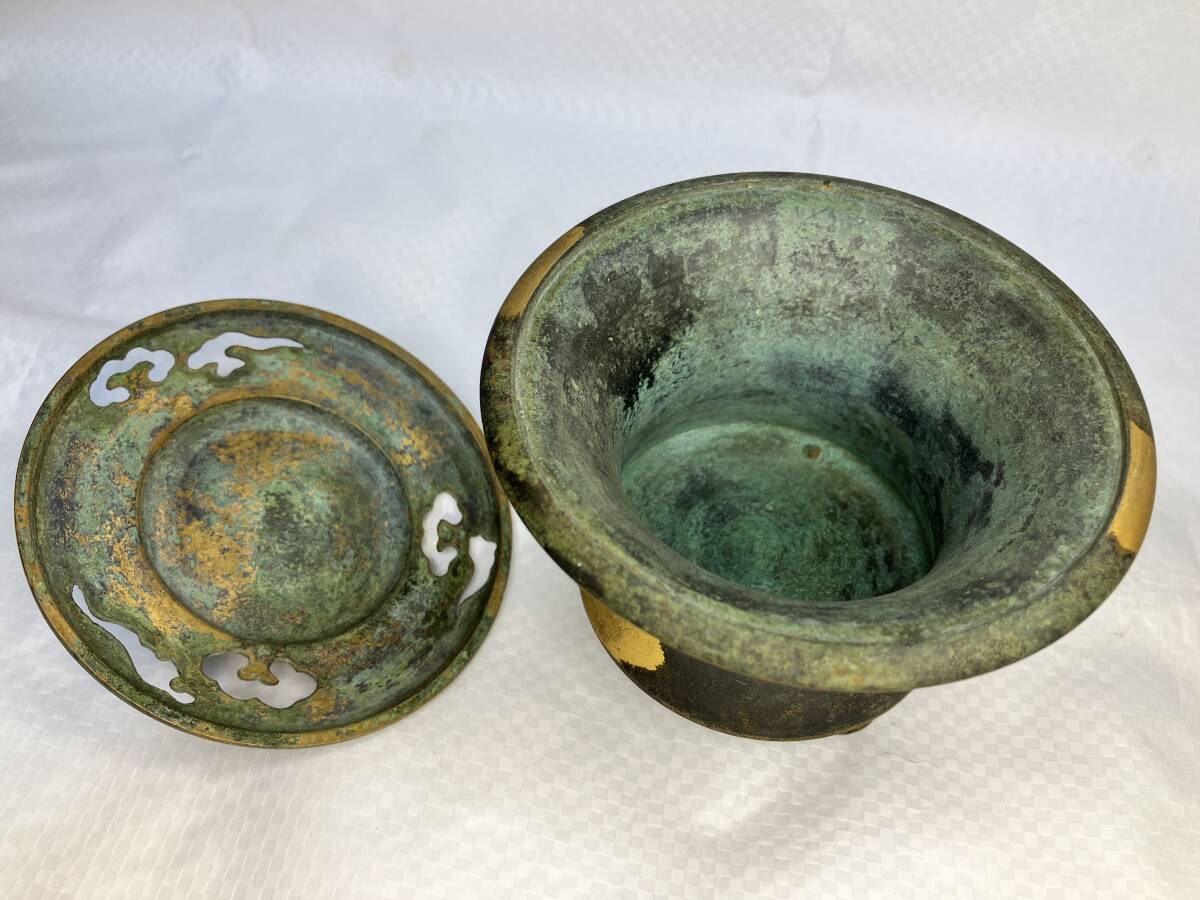 4世 秦蔵六 瑞雲 香炉 銅製 香道具 茶道具 青銅器 塗金銅 骨董品 4世 秦蔵六 瑞雲 香炉 銅製 香道具 茶道具 青銅器 塗金銅 骨董品