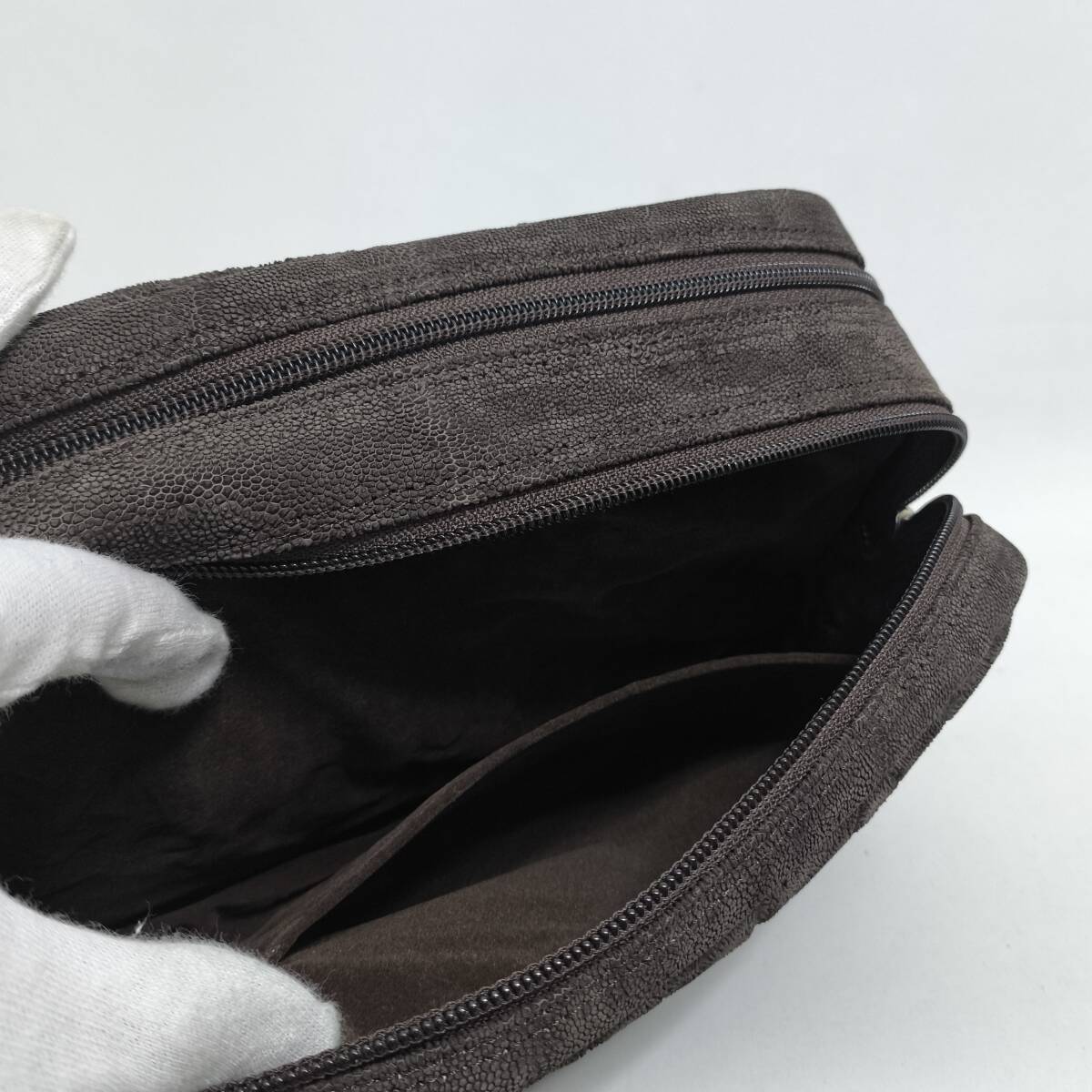 未使用品・JRA】エレファント(象革) ダブルファスナーバッグ 未使用品・JRA】エレファント(象革) ダブルファスナーバッグ