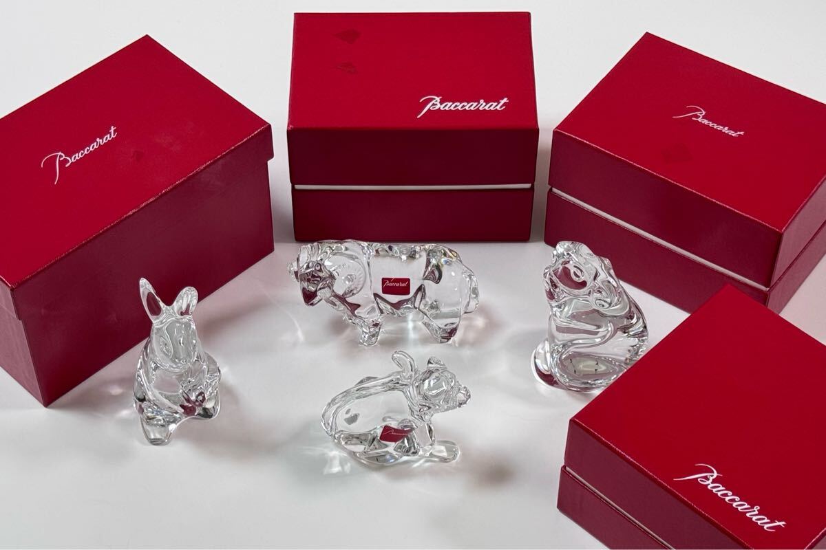 AZ-601 Baccarat バカラ 干支 フィギュリン 4点 箱 栞 AZ-601 Baccarat バカラ 干支 フィギュリン 4点 箱 栞
