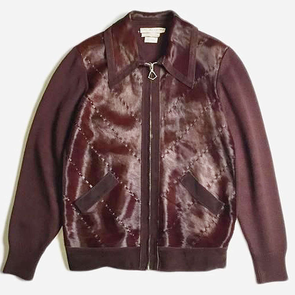 希少! 60's 70's ハラコ ジップアップ ニット ジャケット カーディガン italy イタリア製 vintage ヴィンテージ knit jacket unborn calf _画像1