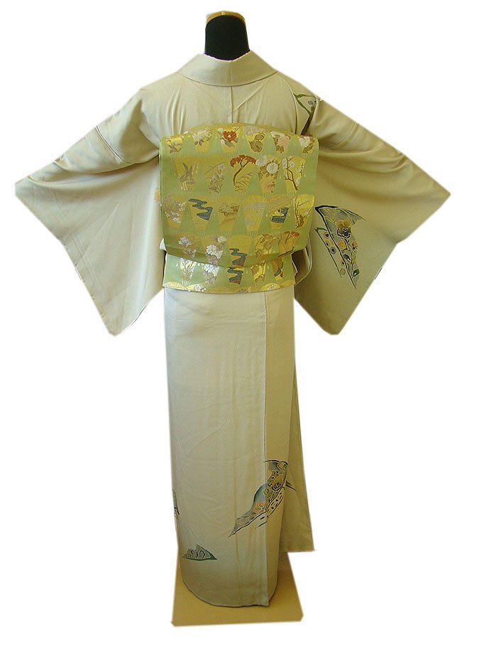 時代屋 裄68.2cm 縮緬地 金彩染柄 附下げ 訪問着 西陣織 袋帯 時代屋 裄68.2cm 縮緬地 金彩染柄 附下げ 訪問着 西陣織 袋帯