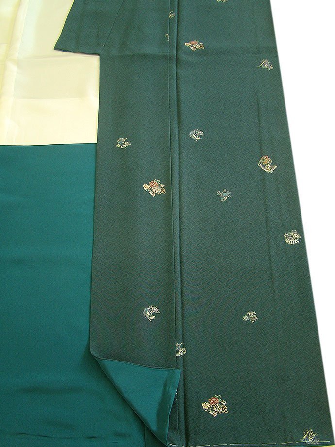 時代屋 裄66.7cm お茶事 縮緬地 小紋 正絹 未使用 仕付糸付 袷 155cm~161cm KK930_画像4