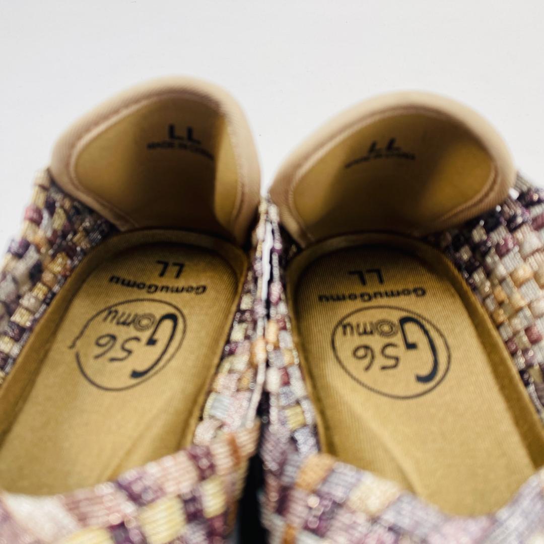 新品 Gomu56 スニーカー 編み込み 厚底 ラメ LL スリッポン 薄茶 ゴムゴム レディース 大きいサイズ ブラウン hws01611_画像4