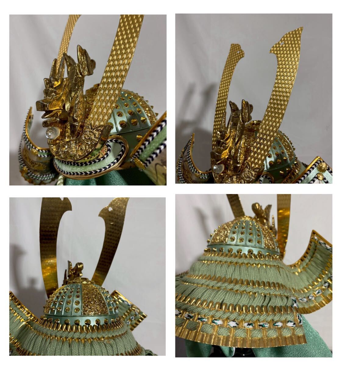 I18/最高級 龍玉作 緑段縅兜 甲冑 水晶玉 純金鍍金 正絹威 徳川 I18/最高級 龍玉作 緑段縅兜 甲冑 水晶玉 純金鍍金 正絹威 徳川