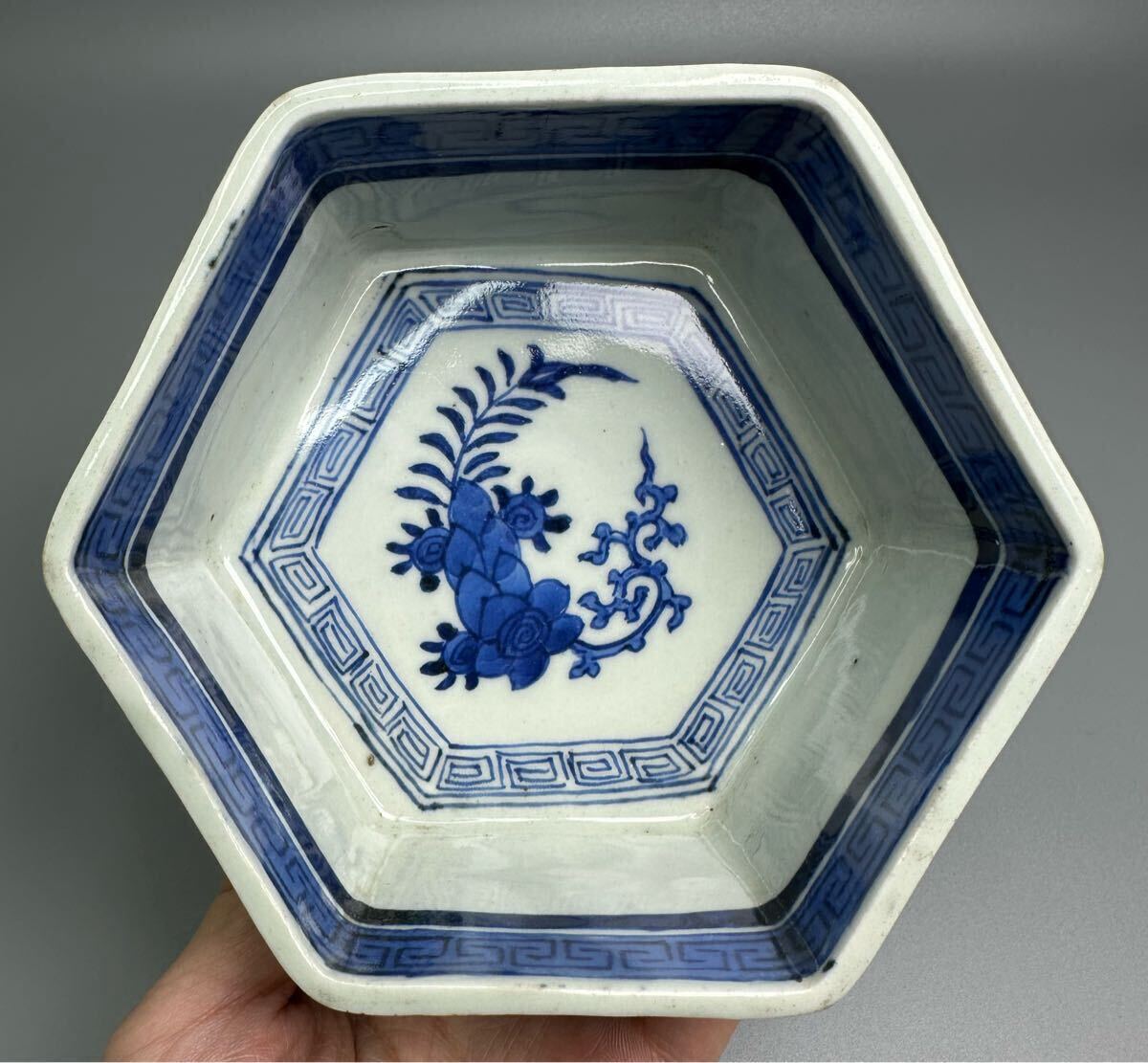 古伊万里 染付 奇玉宝鼎之珍 六角鉢 陶磁器 古美術 時代(染付 古伊万里 染付 奇玉宝鼎之珍 六角鉢 陶磁器 古美術 時代(染付