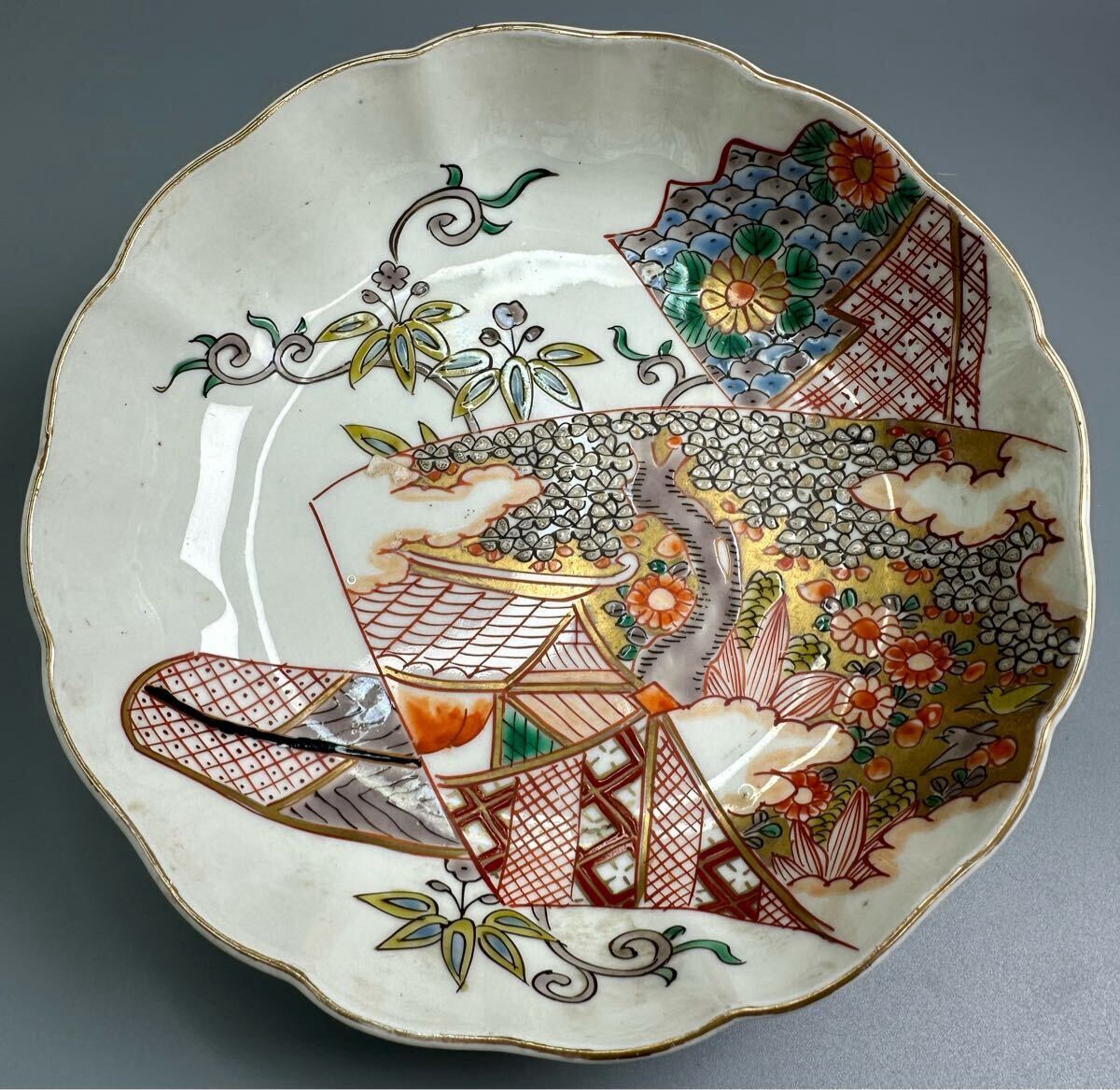 古伊万里 金彩 色絵 輪花 鉢 皿 陶器 和食器 古美術 2客(金襴手 古伊万里 金彩 色絵 輪花 鉢 皿 陶器 和食器 古美術 2客(金襴手