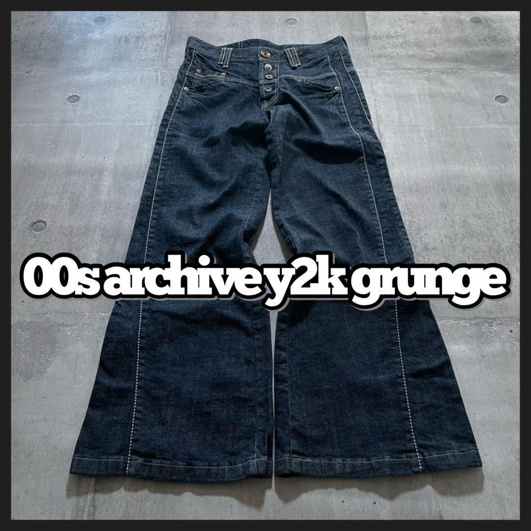 00s archive 鬼フレア デニム バギーパンツ 韓国 ギミック y2k 00s archive 鬼フレア デニム バギーパンツ 韓国 ギミック y2k