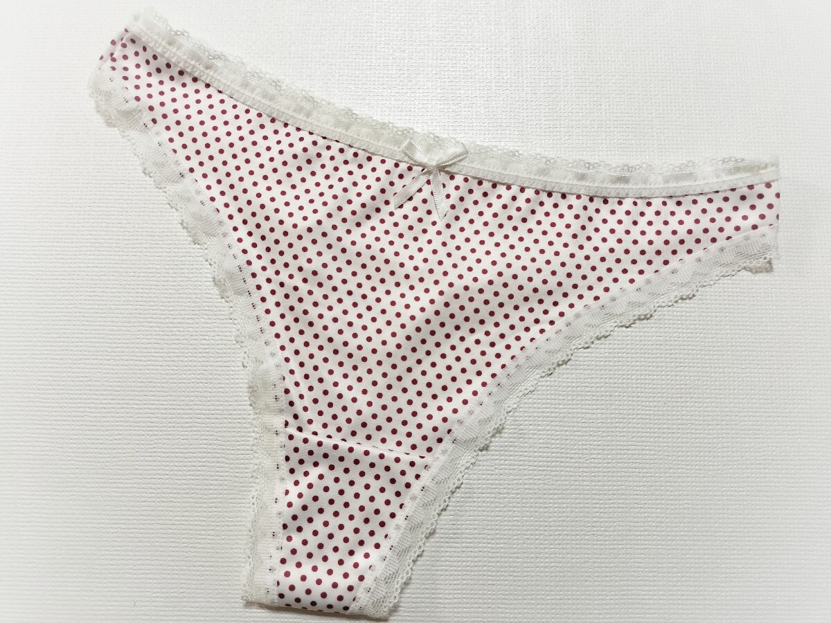 ★新品★ LL Tバック ショーツ ホワイト×ボルドー系 ドット 水玉 セクシーランジェリー レース 大きいサイズ