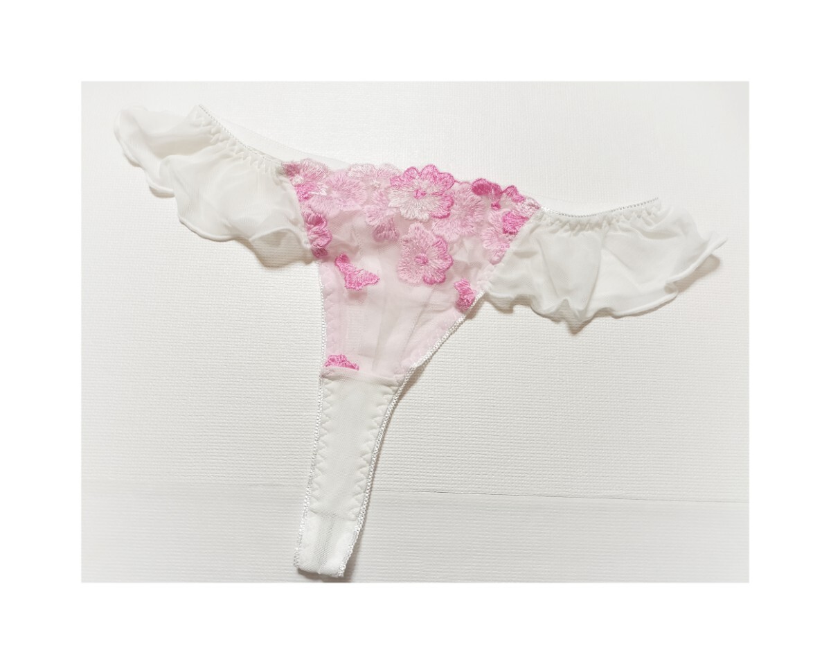★新品★ LL Tバック ショーツ ホワイトピンク 花柄 メッシュ レース シースルー ひらひら 大きいサイズ セクシーランジェリー