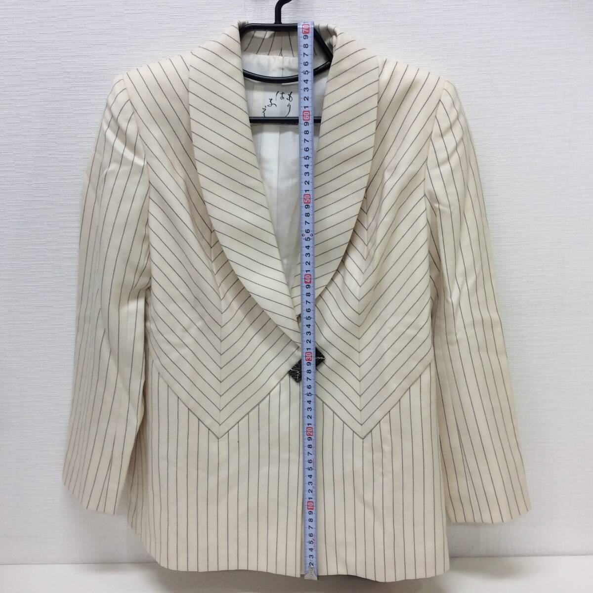 ■1919　HANAE MORI ハナエモリ もりはなえ 森英恵 ジャケット 白 オフホワイト 紺ストライプ レディース 肩パッド有 シミ有 長期保管品
