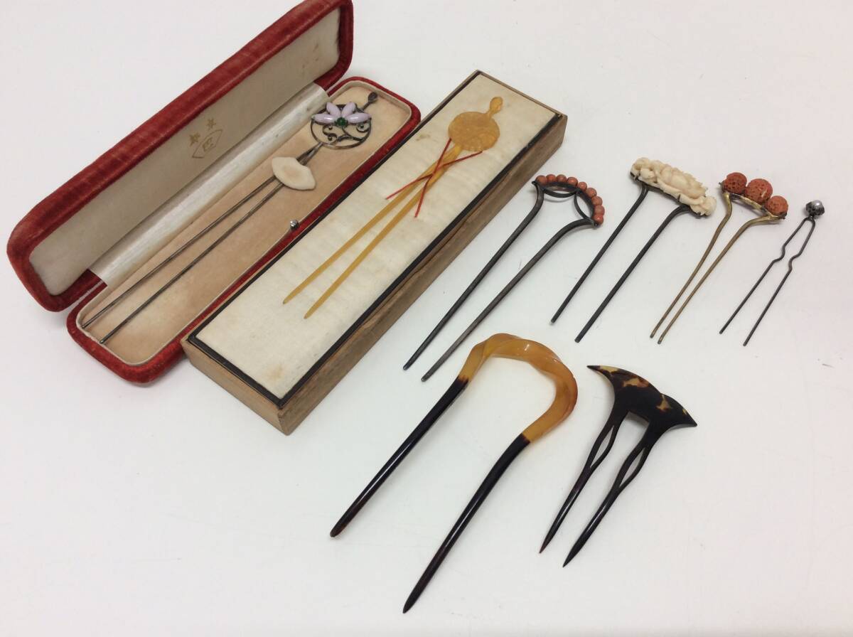 □1879 和装小物 かんざし まとめ 簪 鼈甲 べっ甲 珊瑚 □1879 和装小物 かんざし まとめ 簪 鼈甲 べっ甲 珊瑚