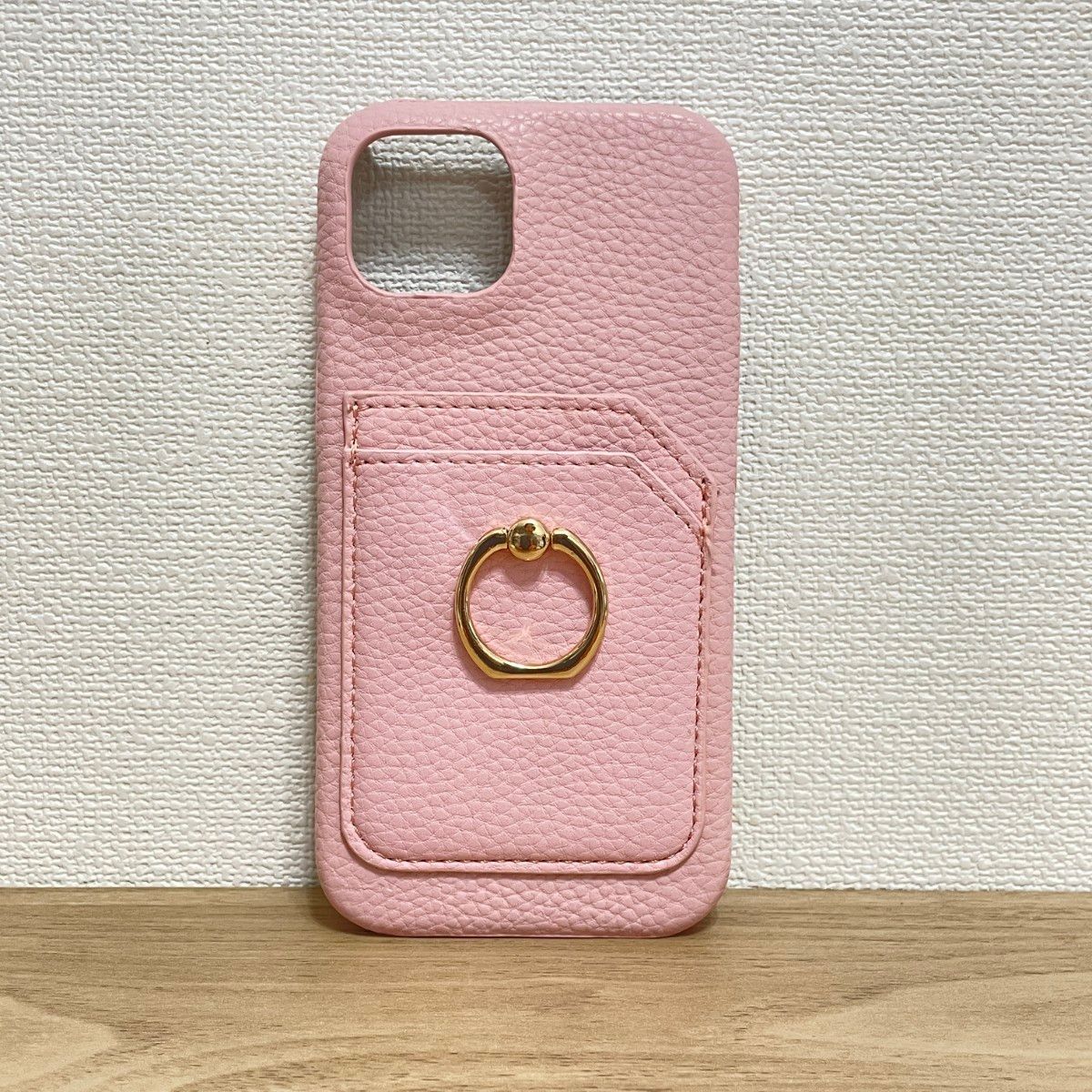 iPhone13ProMaxケース　ピンク　リング付き　カードポケット　　TPU　TPUレザー　お洒落　軽量　耐衝撃　スマホリング
