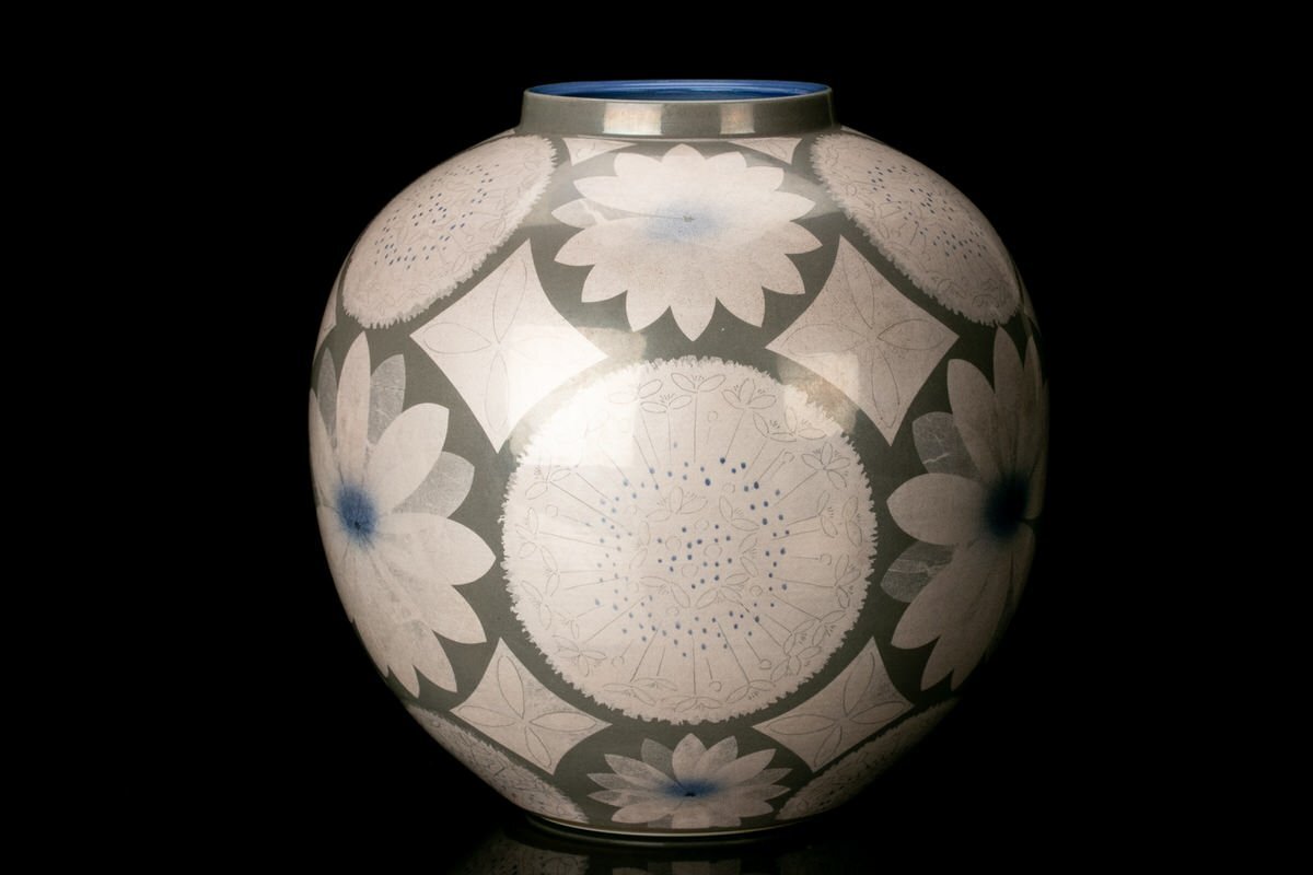 淡桜釉裏銀彩壷 中田一於 工芸品