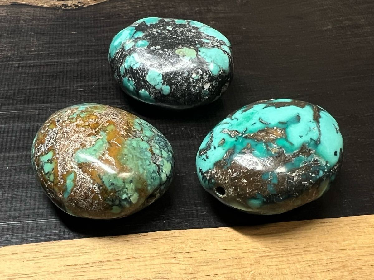 メーカー 一覧 希少！アンティーク チベタンターコイズ ビーズ 3点セット gyu トルコ石