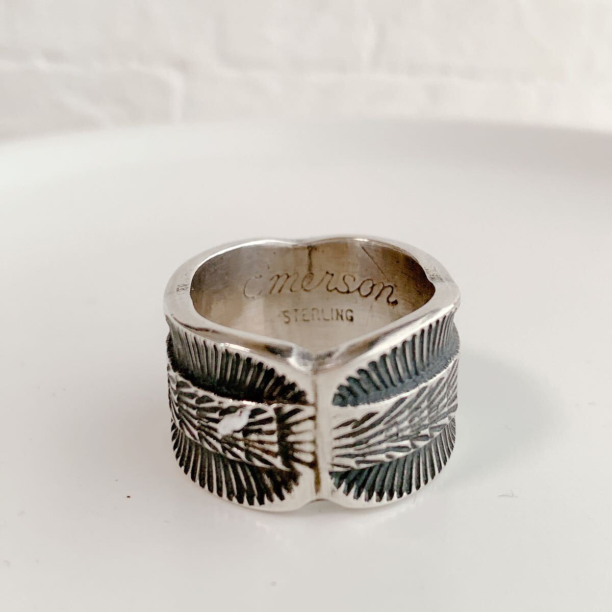 インディアンジュエリー リング Emerson メンズリング シルバーリング ナバホ族 ナバホリング スタンプワーク 18号 アーティスト_画像7
