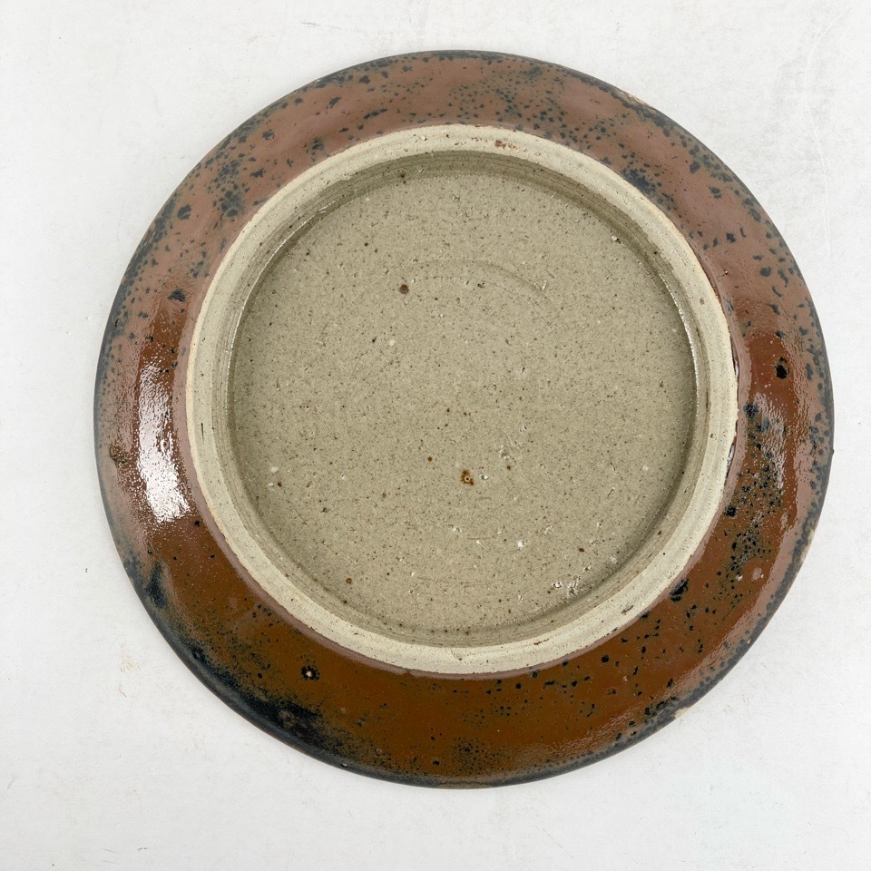 人間国宝 浜田庄司(濱田庄司) 柿釉抜飾皿 古美術品 骨董品 共箱 人間国宝 浜田庄司(濱田庄司) 柿釉抜飾皿 古美術品 骨董品 共箱