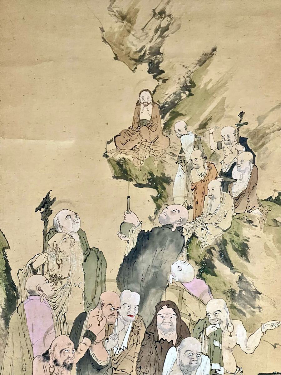真作】【S8】仙田釣雲「十六羅漢釈迦幽霊図」紙本 肉筆 大幅 真作】【S8】仙田釣雲「十六羅漢釈迦幽霊図」紙本 肉筆 大幅