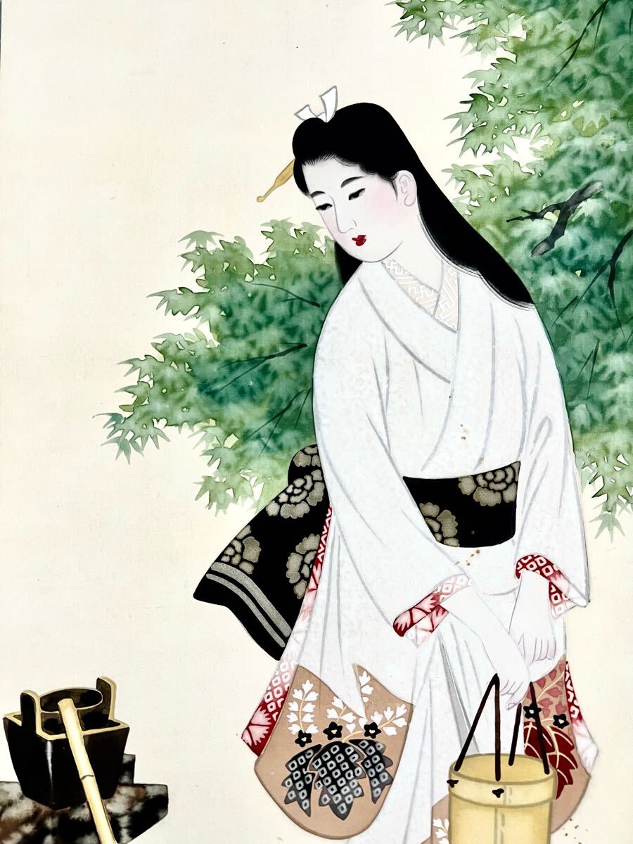真作】【S8】鏑木清方「加賀乃千代」絹本 肉筆 共箱 二重箱 美人 真作】【S8】鏑木清方「加賀乃千代」絹本 肉筆 共箱 二重箱 美人