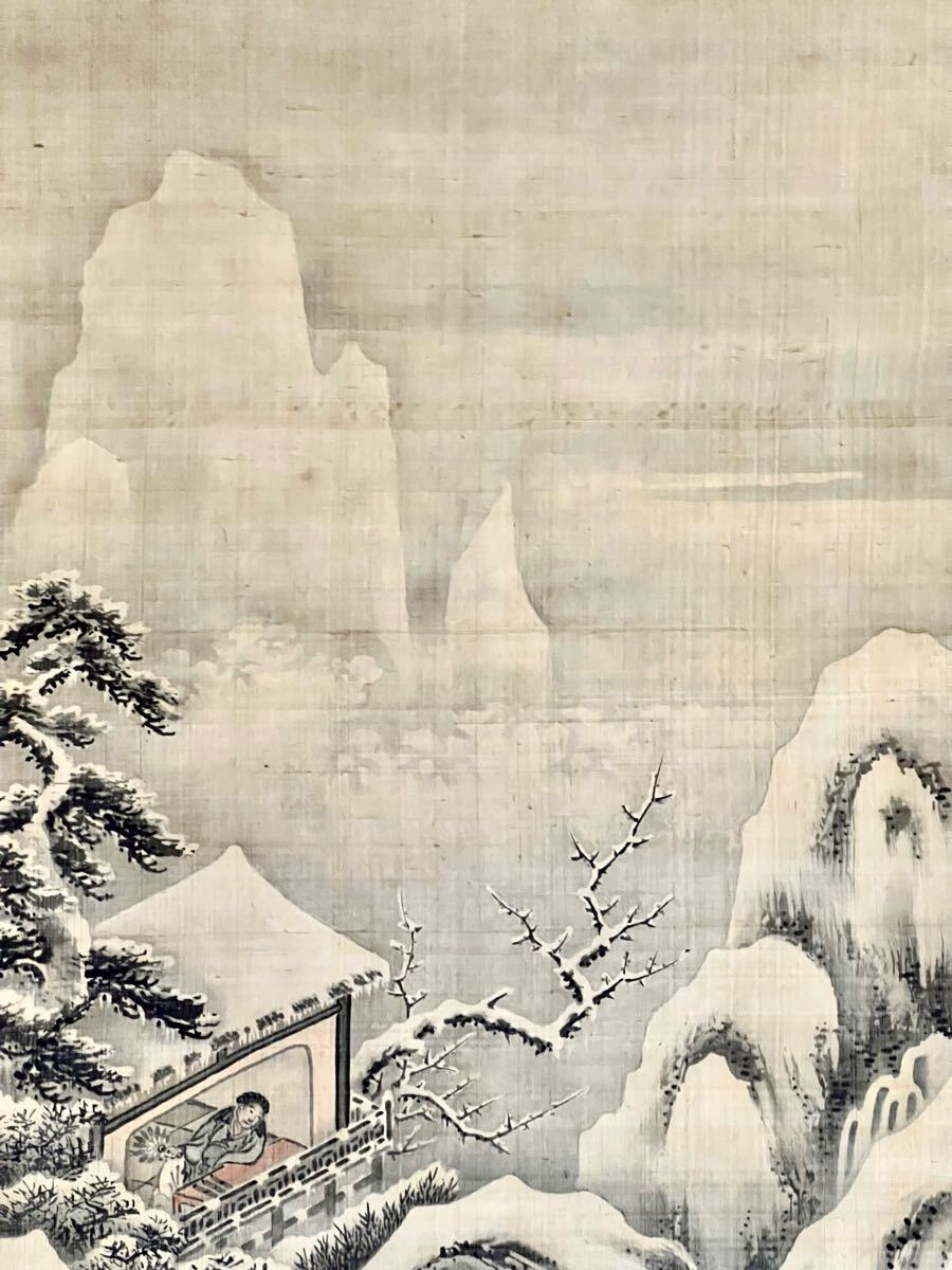 真作】【仙】菅原洞斎「雪中三国志之図」絹本 肉筆 合箱 歴史