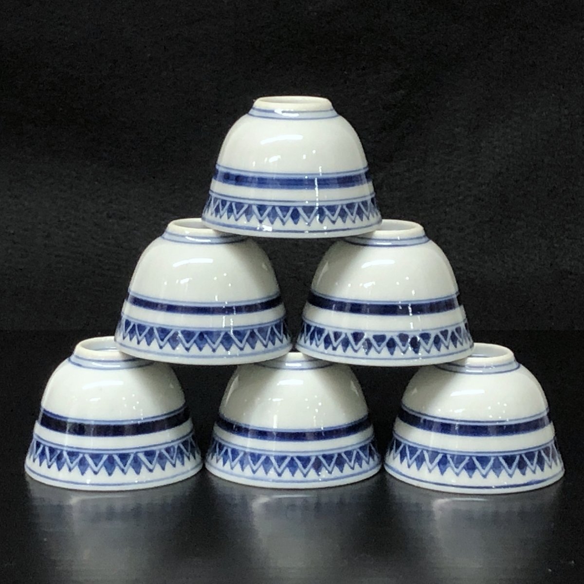 m001 H(60) 時代品 京焼 昭阿弥造 染付 煎茶碗 6客 茶道具 古玩 m001 H(60) 時代品 京焼 昭阿弥造 染付 煎茶碗 6客 茶道具 古玩