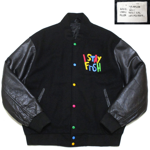 Rare 90's 黒! ビンテージ オールブラック ウール&レザー アート Rare 90's 黒! ビンテージ オールブラック ウール&レザー アート