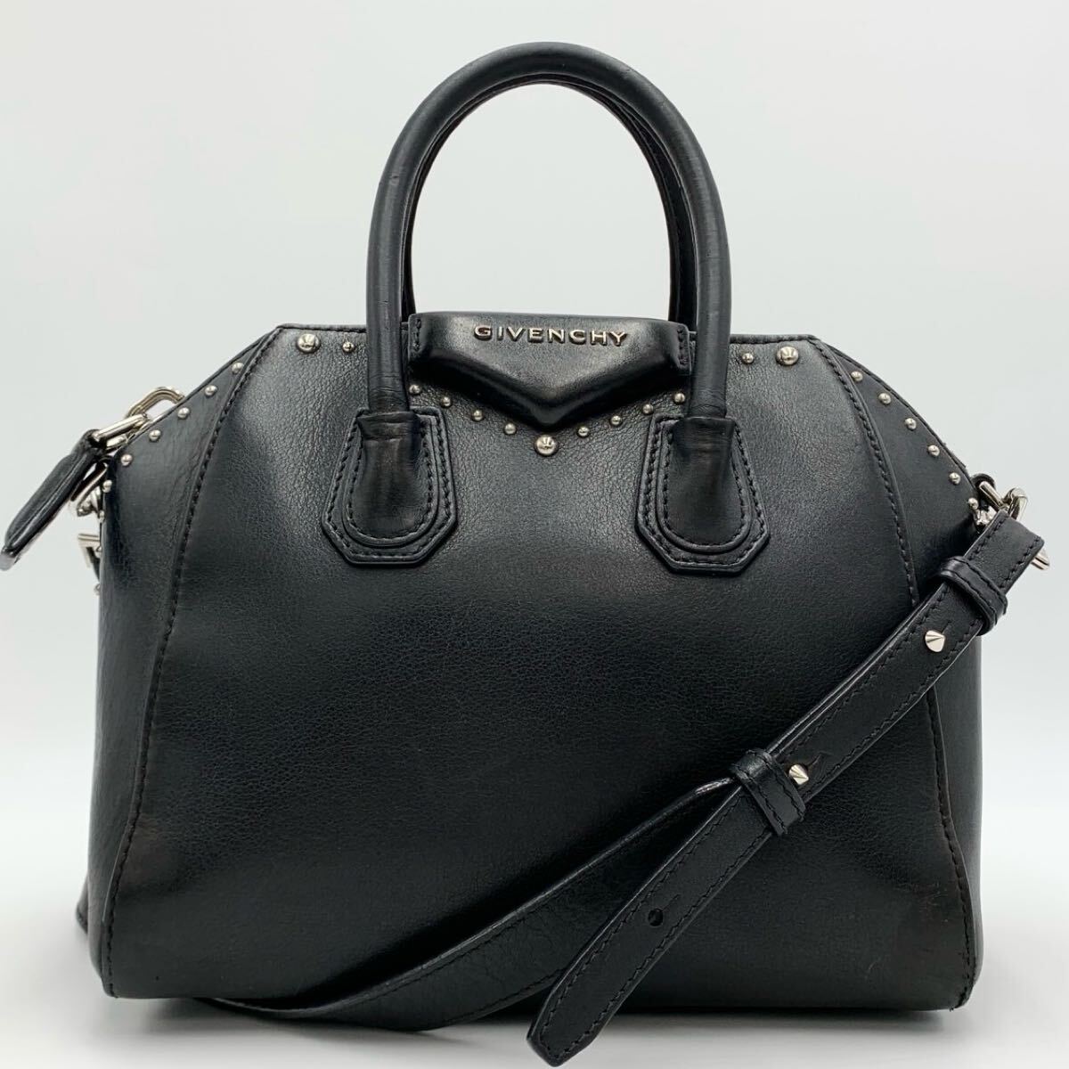 GIVENCHY Givenchy anti gona ручная сумочка 2way плечо имеется заклепки кожа черный чёрный 