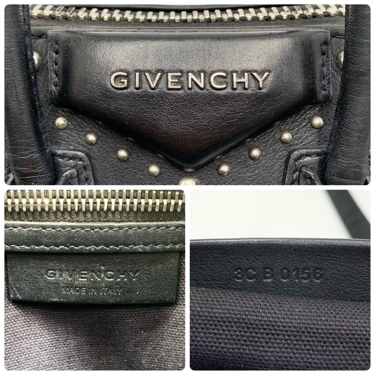 GIVENCHY Givenchy anti gona ручная сумочка 2way плечо имеется заклепки кожа черный чёрный 