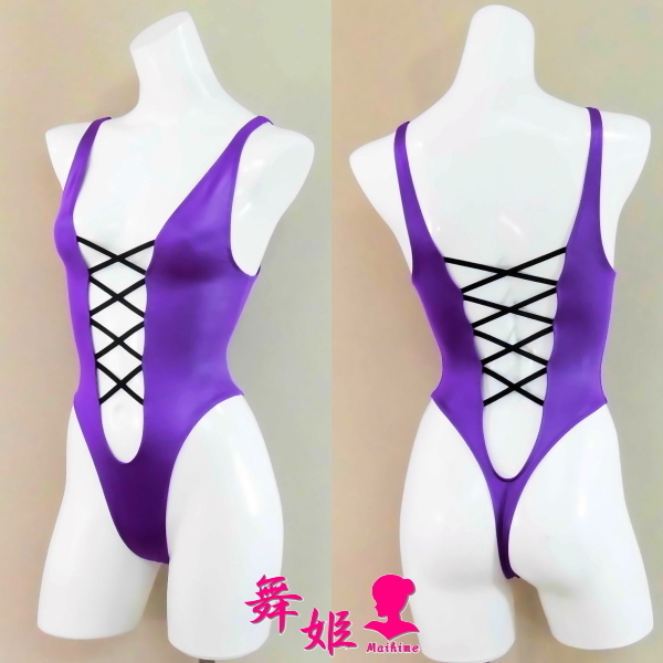 韓国 ファッション通販 214XXL-T61) あみあみブラック (艶光沢パープル) レオタード