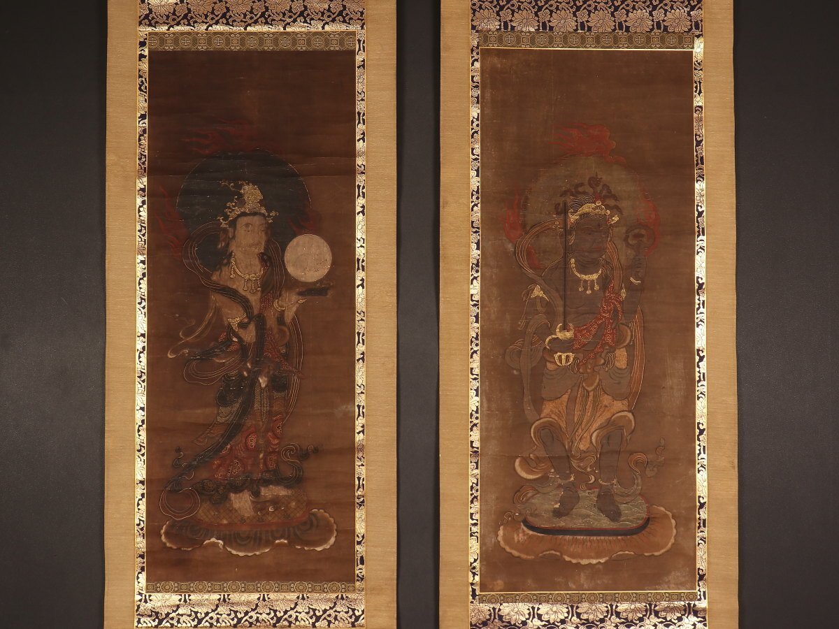 模写】【伝来】am1192 双幅 仏画 水天后・月天図 中野雅宗極箱極 模写】【伝来】am1192 双幅 仏画 水天后・月天図 中野雅宗極箱極