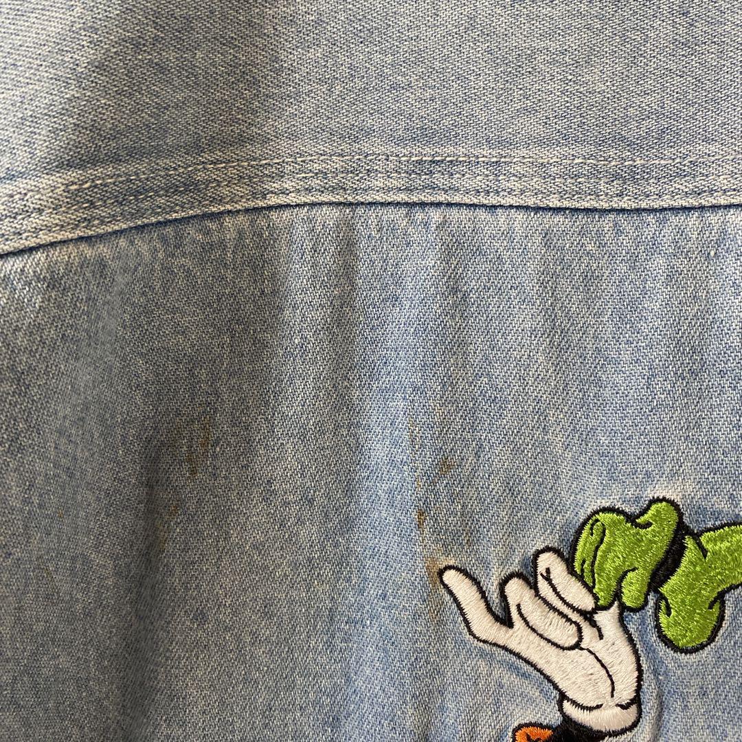 Disneyデニムシャツ　長(zhǎng)袖　背面刺繍　キャラ　大きめSメンズ　ヴィンテージ