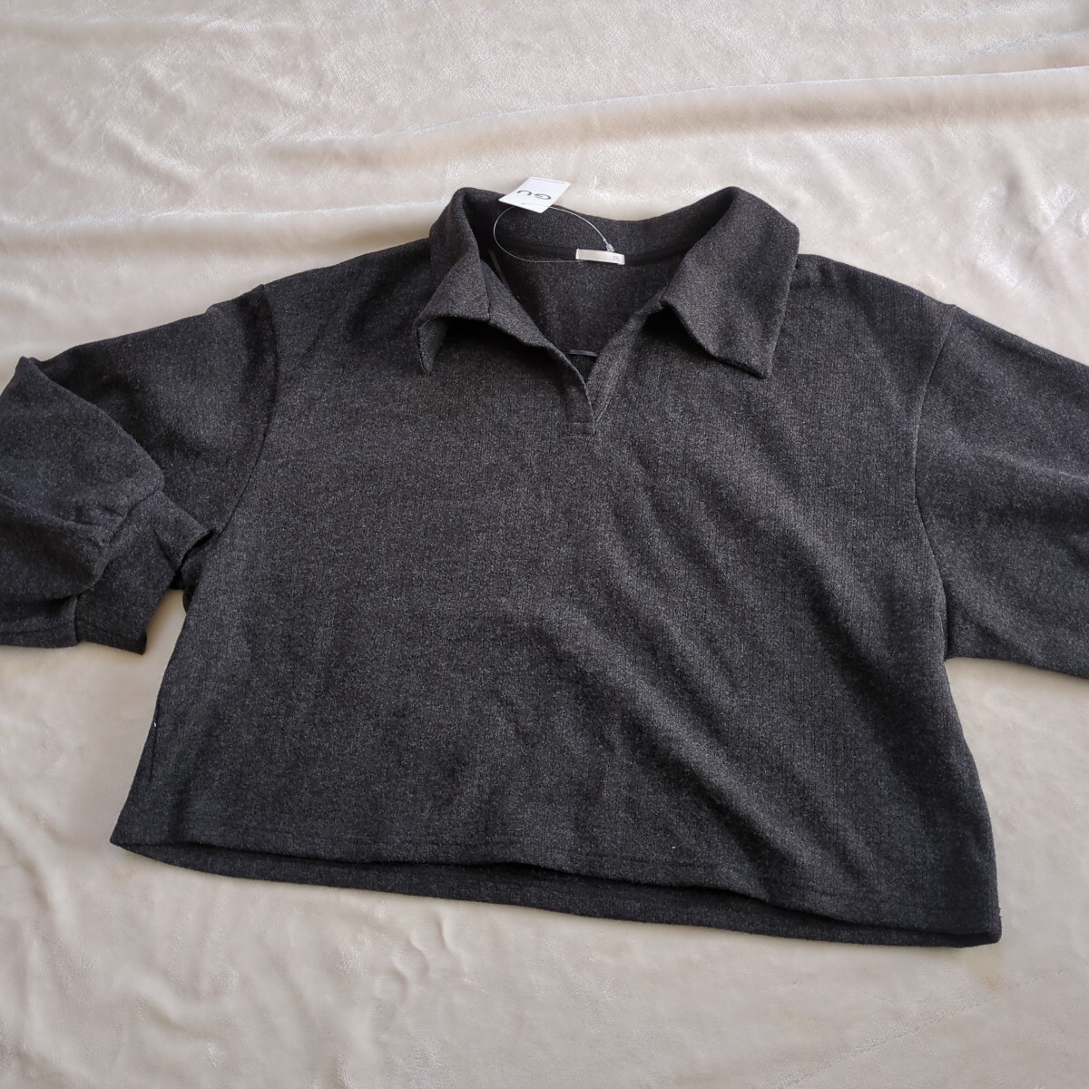 GU*新品*大きいサイズ*３L*ブラッシュドリブビックカラープルオーバー*グレー_画像1