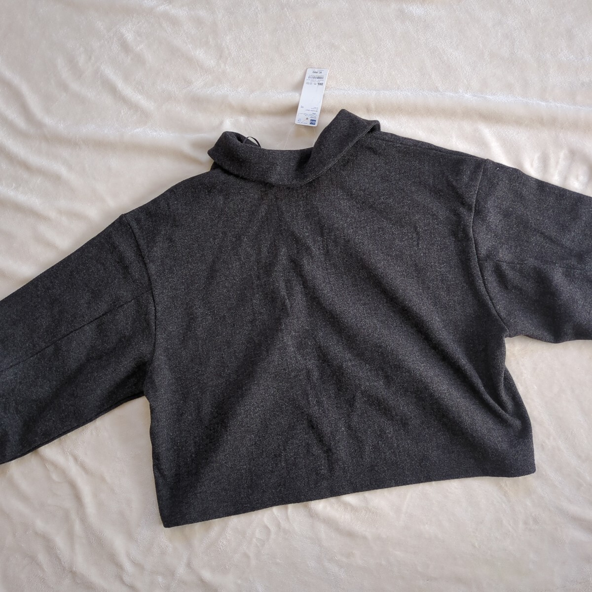 GU*新品*大きいサイズ*３L*ブラッシュドリブビックカラープルオーバー*グレー_画像4